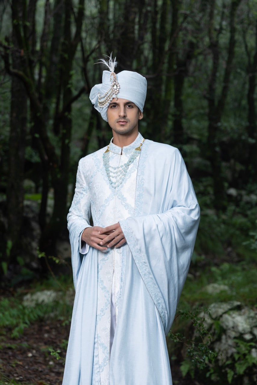 Ice Blue Regal Sherwani Ensemble Hartansh Clothing Pvt Ltd