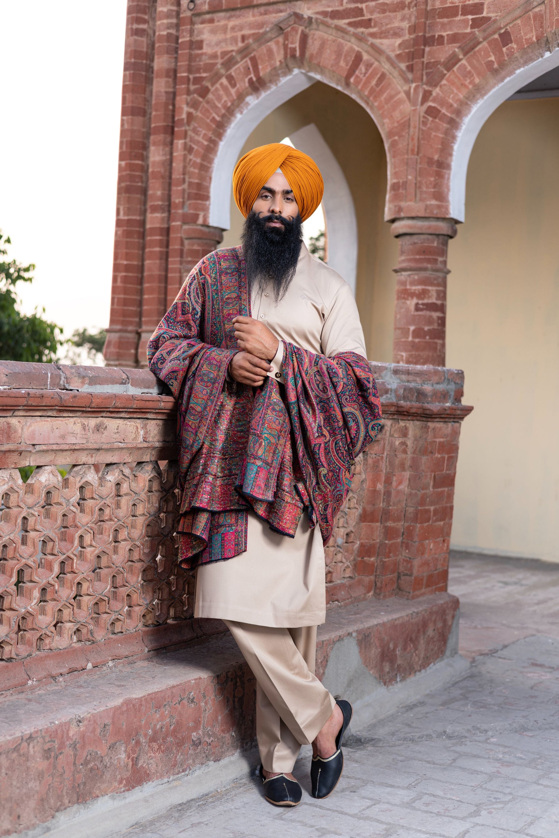 Handloom Kalamkari Shawl with Nawabi Kurta Ensemble Hartansh Clothing Pvt Ltd
