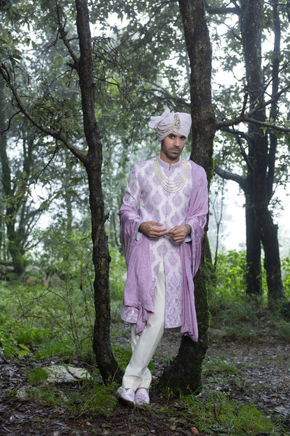 Lavender Silk Sherwani Ensemble Hartansh Clothing Pvt Ltd