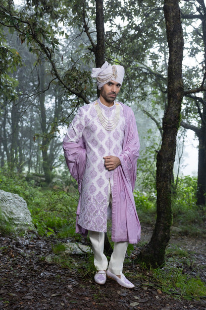 Lavender Silk Sherwani Ensemble Hartansh Clothing Pvt Ltd