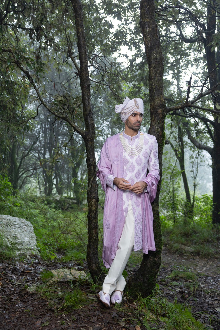 Lavender Silk Sherwani Ensemble Hartansh Clothing Pvt Ltd