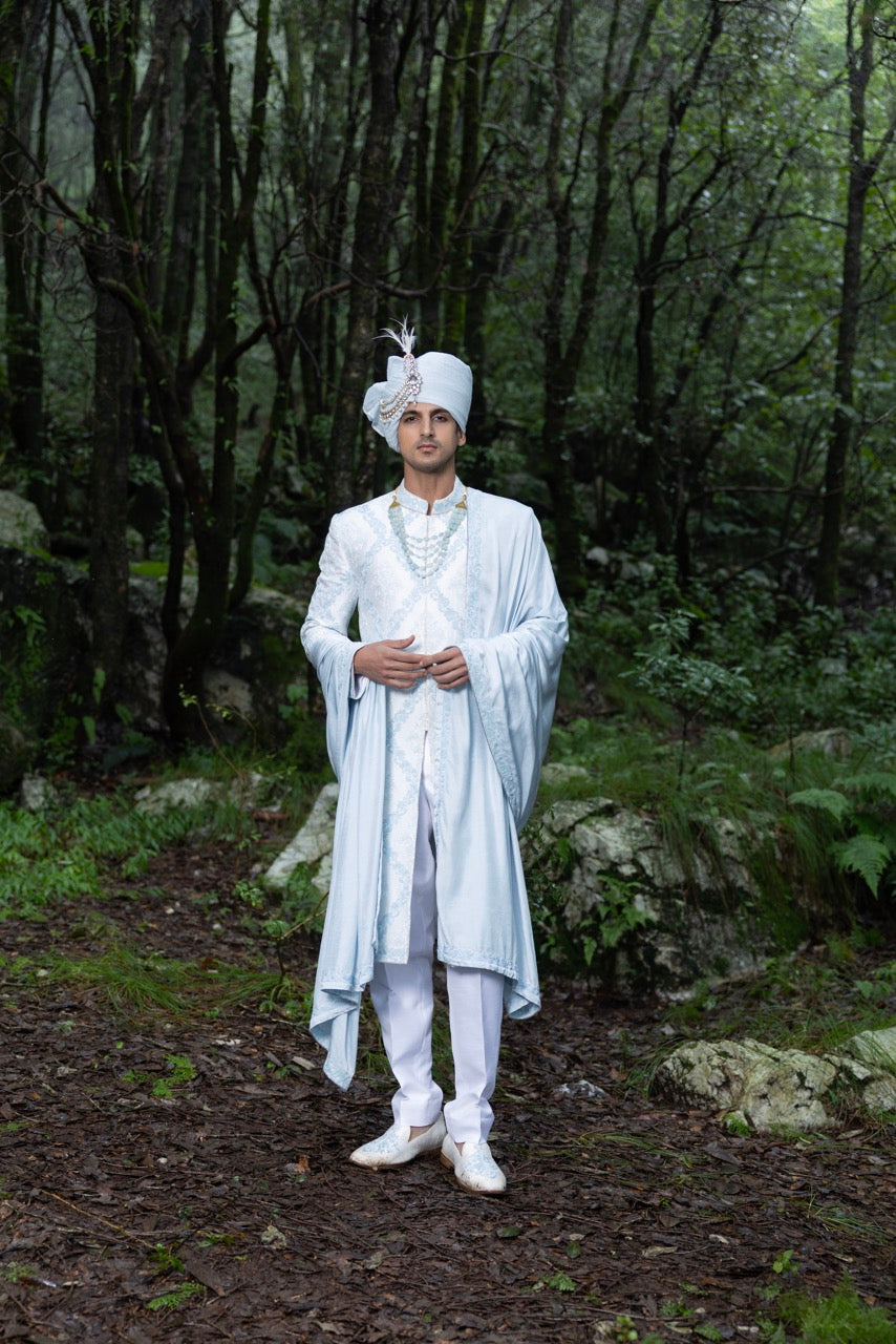 Ice Blue Regal Sherwani Ensemble Hartansh Clothing Pvt Ltd