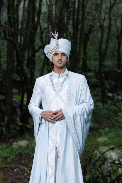 Ice Blue Regal Sherwani Ensemble Hartansh Clothing Pvt Ltd
