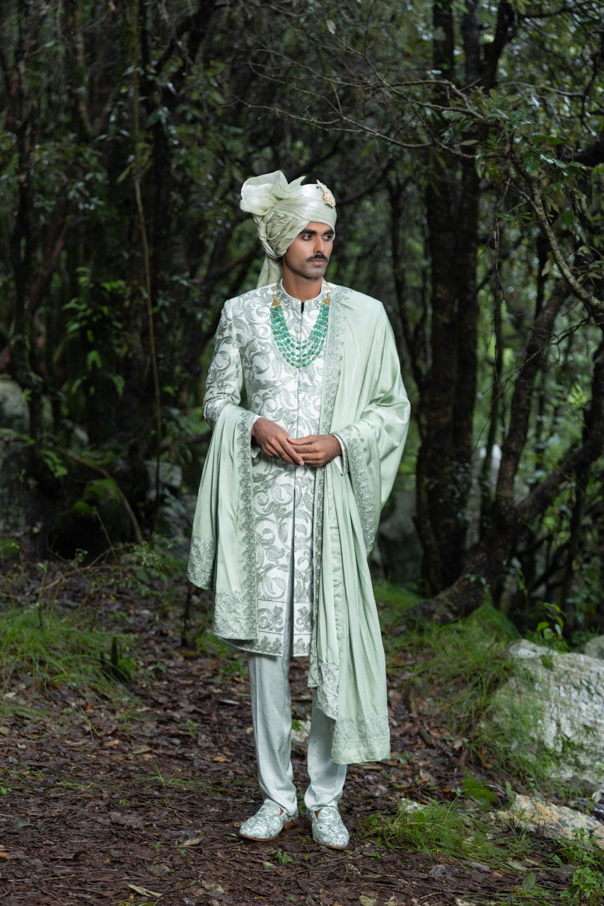 Pastel Green Sherwani Ensemble Hartansh Clothing Pvt Ltd
