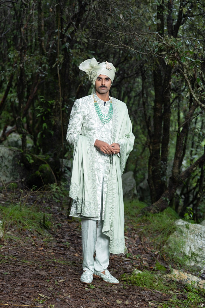 Pastel Green Sherwani Ensemble Hartansh Clothing Pvt Ltd