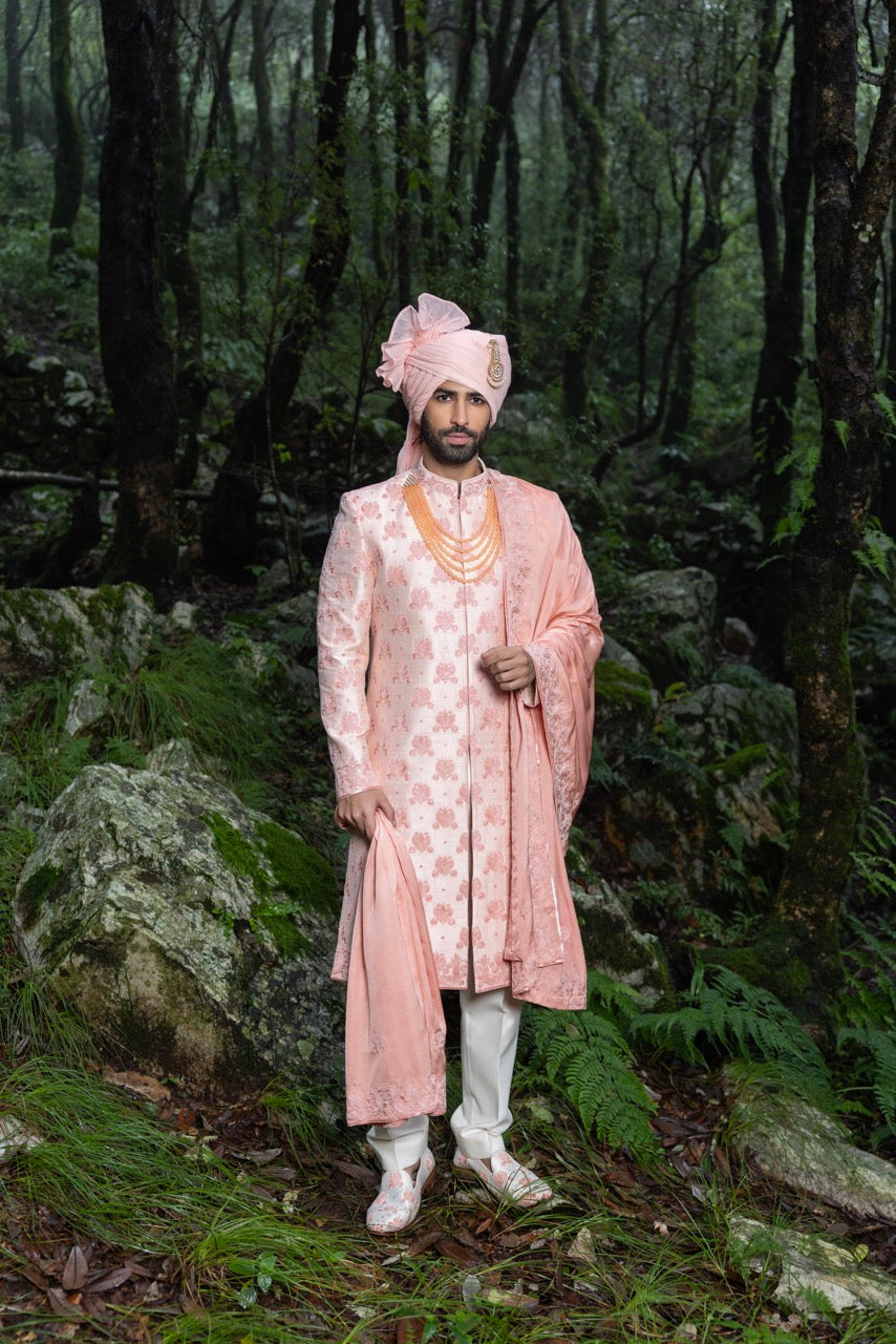 Blush Peach Sherwani Ensemble Hartansh Clothing Pvt Ltd