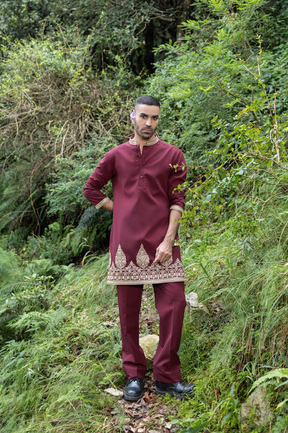 Maroon Embroidered Kurta Set Hartansh Clothing Pvt Ltd