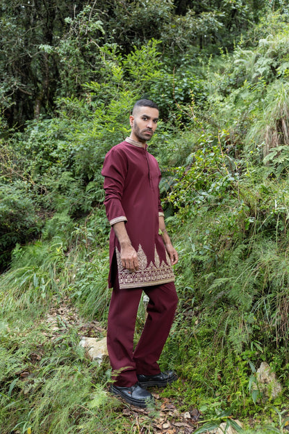 Maroon Embroidered Kurta Set Hartansh Clothing Pvt Ltd