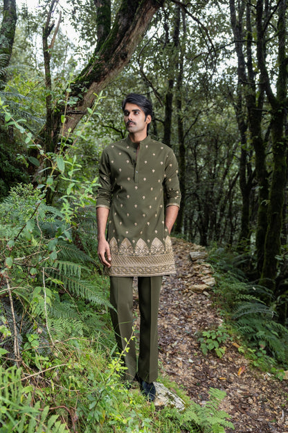Olive Green Embroidered Kurta Set Hartansh Clothing Pvt Ltd