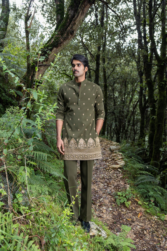 Olive Green Embroidered Kurta Set Hartansh Clothing Pvt Ltd