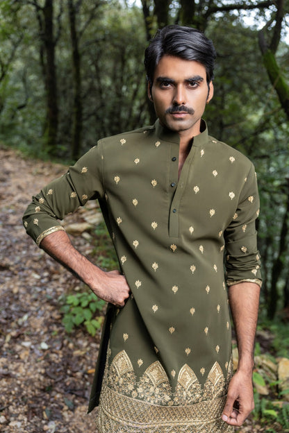 Olive Green Embroidered Kurta Set Hartansh Clothing Pvt Ltd