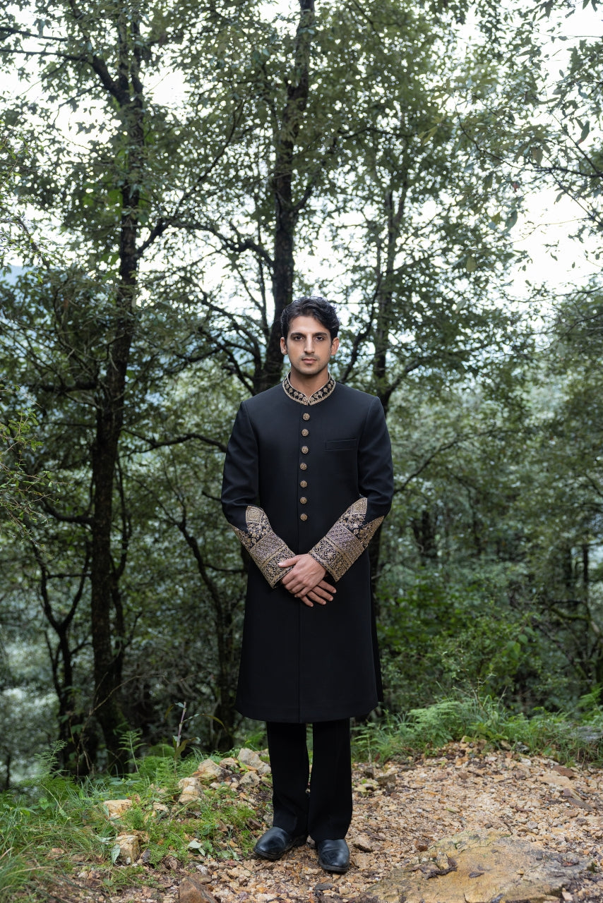 Black Achkan set Hartansh Clothing Pvt Ltd