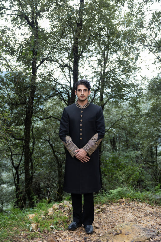 Black Achkan set Hartansh Clothing Pvt Ltd