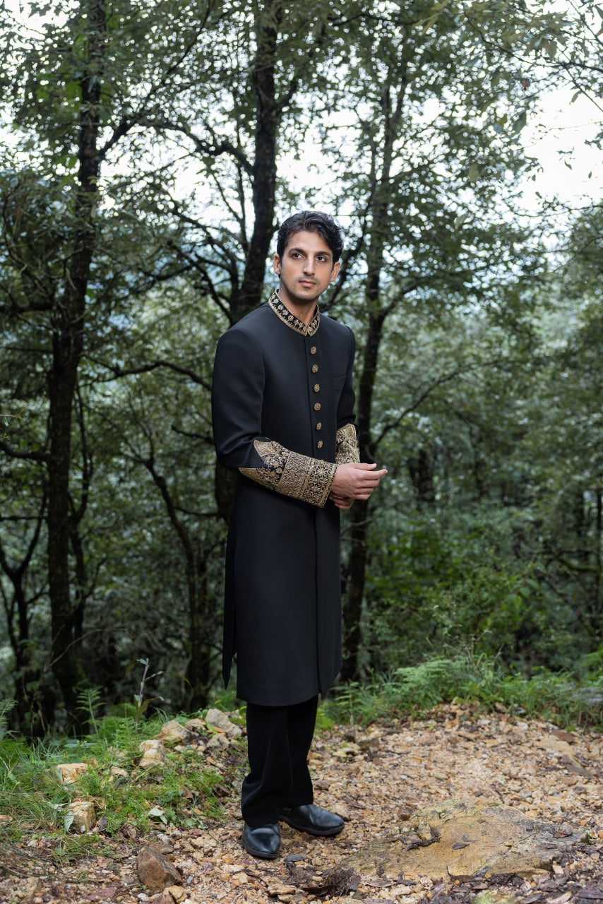 Black Achkan set Hartansh Clothing Pvt Ltd