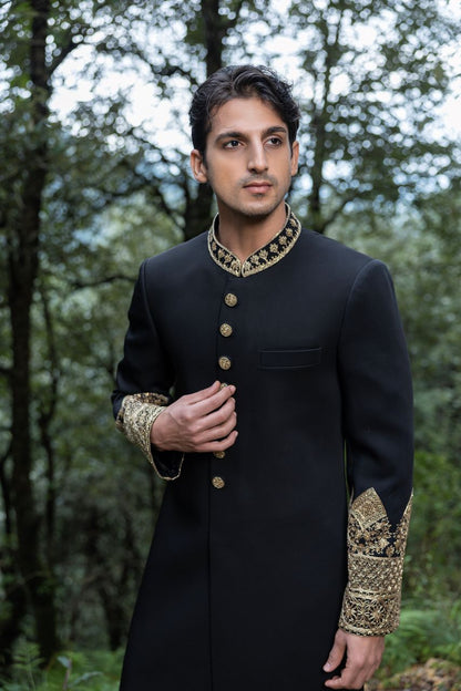 Black Achkan set Hartansh Clothing Pvt Ltd