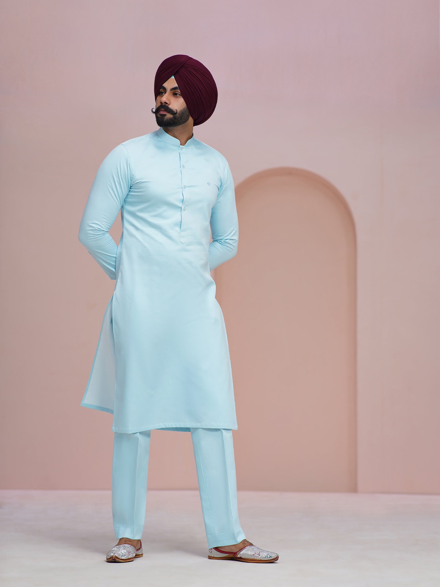 Sky blue kurta pajama with turban sale