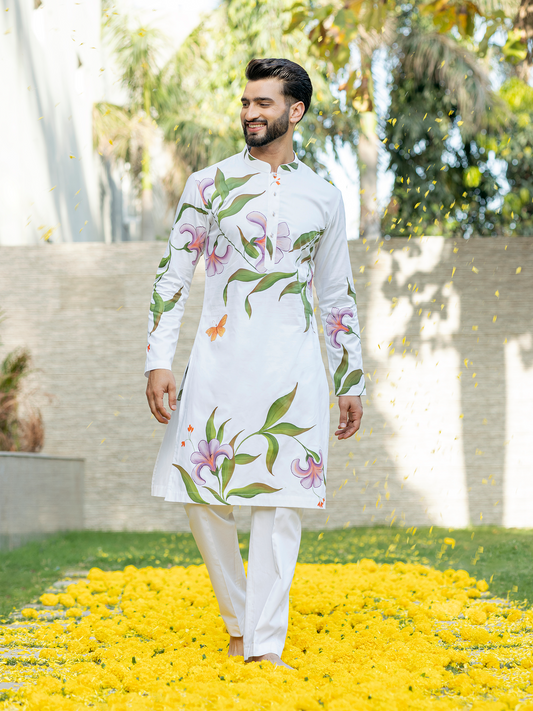 Hand-Painted Kurta Pyjama Hartansh Clothing Pvt Ltd