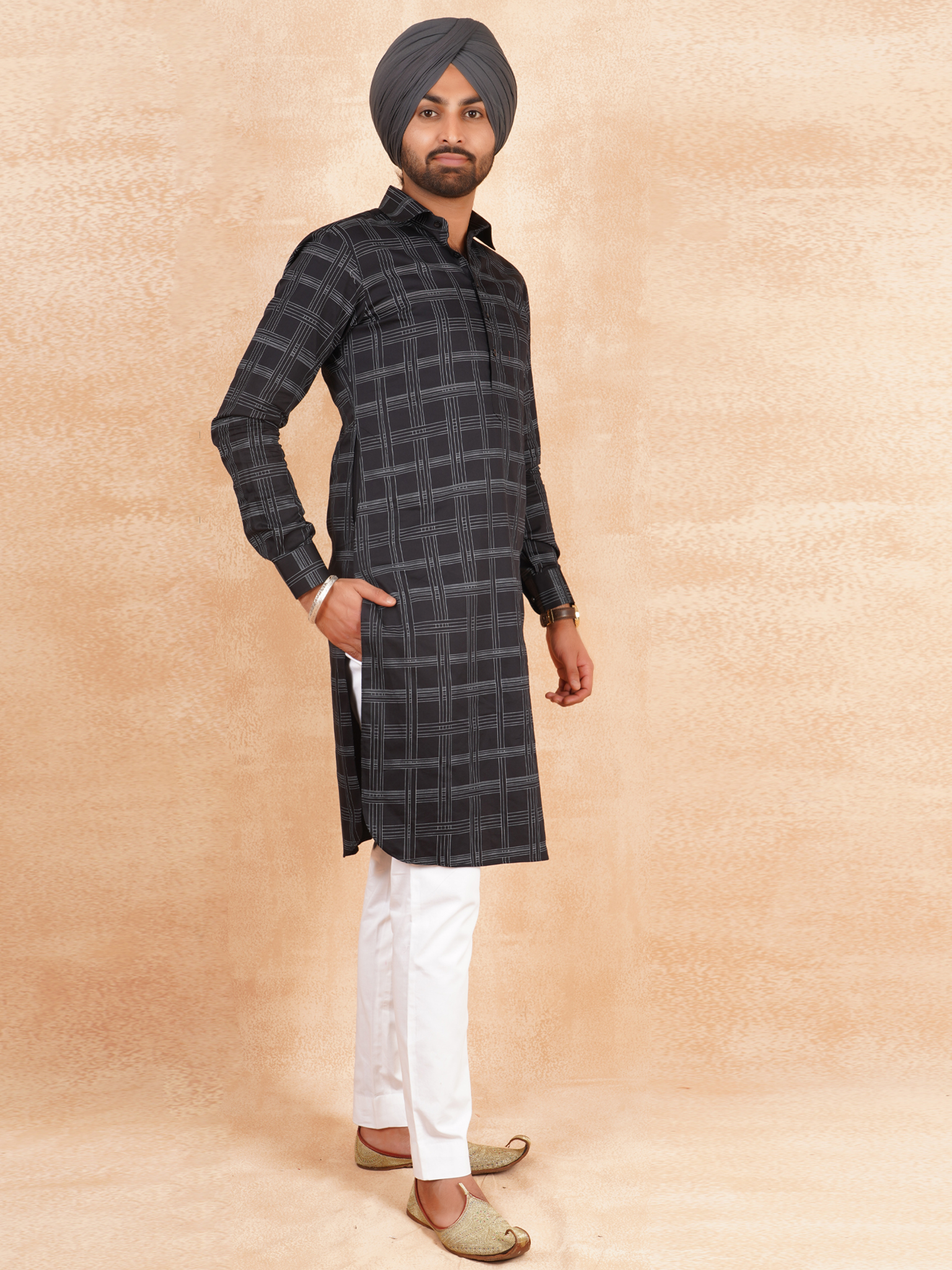 Black kurta punjabi hot sale