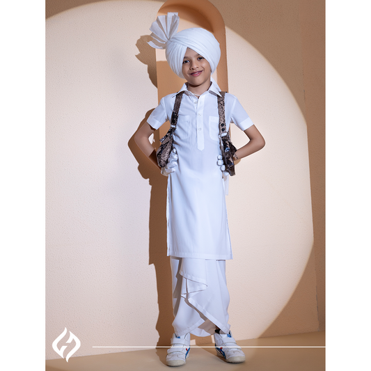 White Kurta Chadra with Jacket Hartansh Clothing Pvt Ltd
