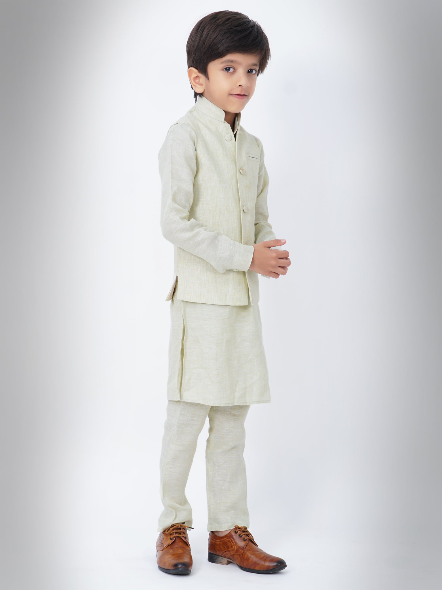 Violet Gold Designer Brocade Half Jodhpuri Jacket With Kurta Pajama Set -  Rajanyas - 4171952